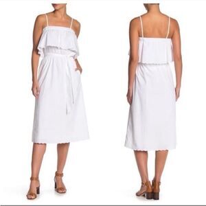 NWT Joie Rindinya White Tie Waist Popover Tiered Midi Dress, L